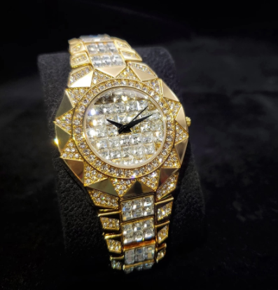 Hip Hop MISSFOX Mens Watches Lab Diamond 18K Gold Top Luxury Brand Quartz Wristwatches Steel Watch For Men Jewelry discountshub