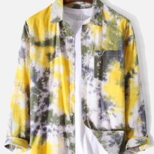 Mens Tie Dye Print Button Up Cotton Long Sleeve Shirts discountshub