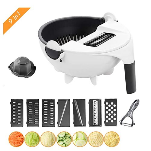 Multifunction Magic Rotate Vegetable Cutter With Drain Basket Large Capacity Vegetables Chopper Veggie Shredder Grater Portable Slicer Kitchen Tool With 8 Dicing Blades New 9 In 1 discountshub
