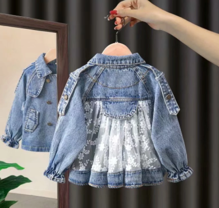 New Children's Denim Jackets Trench Jean Embroidery Jackets Girls Kids clothing baby Lace coat Casual outerwear Spring Autumn discountshub