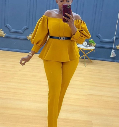 No Belt 2021 African Clohtes For Women New Arrival Spring Autumn Solid Color Two Pieces Sets Top Pants Africa Clothing discountshub