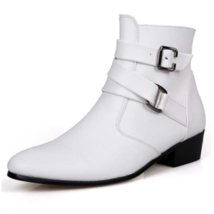 Men PU Non Slip Pointed Toe Side Zipper Buckle Casual Boots discountshub