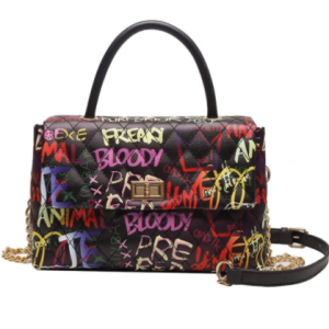 Trendy personality graffiti PU leather rhombus chain lady shoulder bag 2021 painted handbag travel personality messenger bag discountshub
