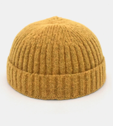 Unisex Knitted Solid Color Striped Jacquard All-match Brimless Beanie Landlord Cap Skull Cap discountshub