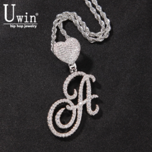 Uwin Cursive Letters With Heart Bail Brush Cubic Zirconia Intial Name Necklace Jewelry Charm Hip Hop Drop Shipping discountshub