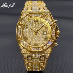 Waterproof Watches For Men Luxury Brand MISSFOX Classic Gold Diamond Watch With Auto Calendar Large Clock Look Like Expensive discountshub