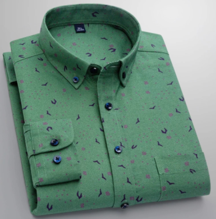 100% Pure Cotton Printed Casual Fashion Button Up Shirt Mens Long Sleeve Print Shirt Button Down Shirts for Men Korean Clothes discountshub