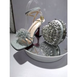 Fashion Woman Elegant Heel Sandal With Purse - Silver discountshub