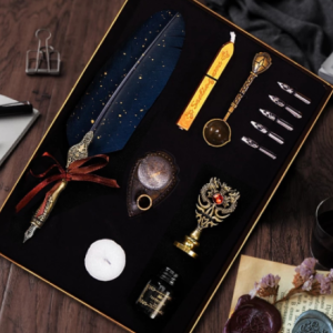 Luxury Feather Dip Pen Set Vintage Sprinkling Gold Wax Seal Stamp Kit Calligraphy Writing Fountain Pen Birthday Gift Box Quill discountshub