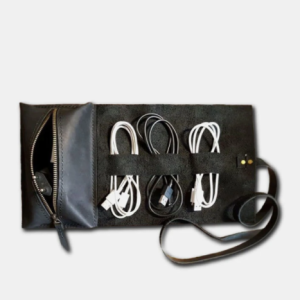 Men Vintage Faux Leather Solid Color Data Line USB Charger Multifunction Storage Bag discountshub