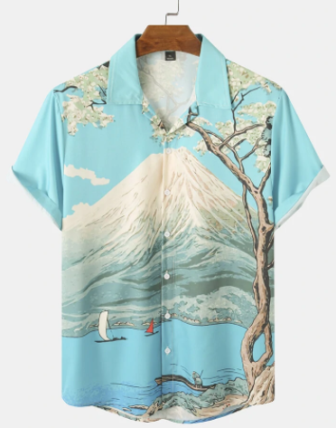 Mens All Over Mountain Landscape Print Short Sleeve Shirts discountshub