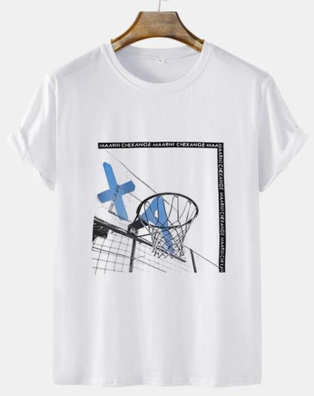 Mens Basketball Hoop Graphic Crew Neck Street Short Sleeve T-Shirts discountshub