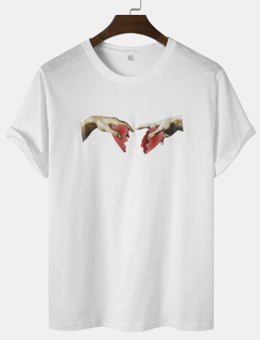 Mens Broken Heart Hand Printed Cotton Crew Neck Short Sleeve T-Shirts discountshub