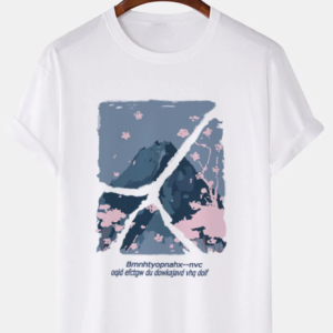 Mens Cherry Blossoms Mountain Graphic Short Sleeve Cotton T-Shirts discountshub