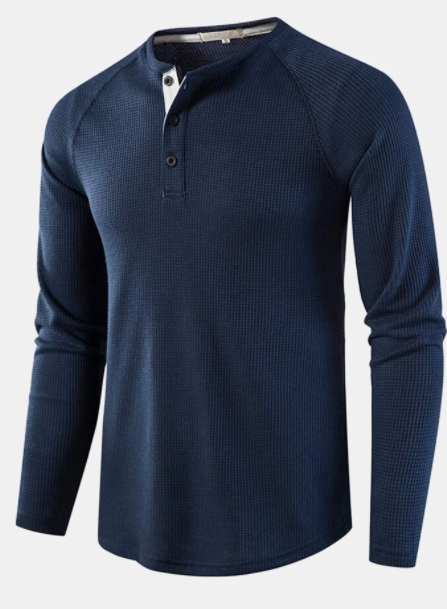 Mens Waffle Button Neck Solid Color Casual Long Sleeve T-Shirts discountshub