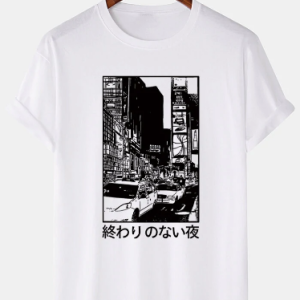 Mens Monochrome City View Japanese Print Cotton Short Sleeve T-Shirts discountshub