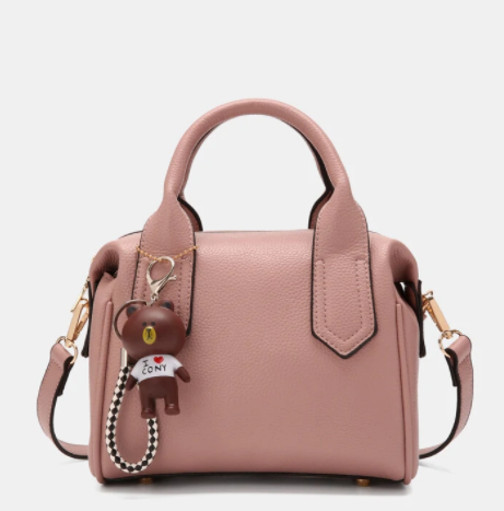 Women Faux Leather Fashion Large Capacity Bear Ornament Solid Color Crossbody Bag Handbag discountshub