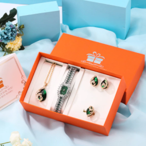 Women Luxury Gift 8pcs Set Elegant Quartz Wristwatch Ladies Diamond Crystal Earrings Ring Bracelet Jewelry Watch cadeau femme discountshub